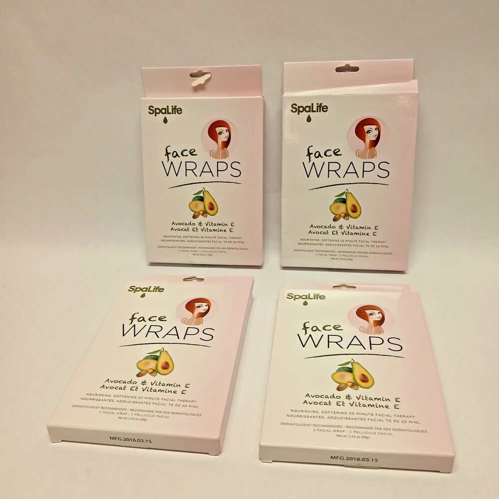 Spa Life Face Wraps Masks Avocado & Vitamin E Facial Therapy Set of 4 New in Box